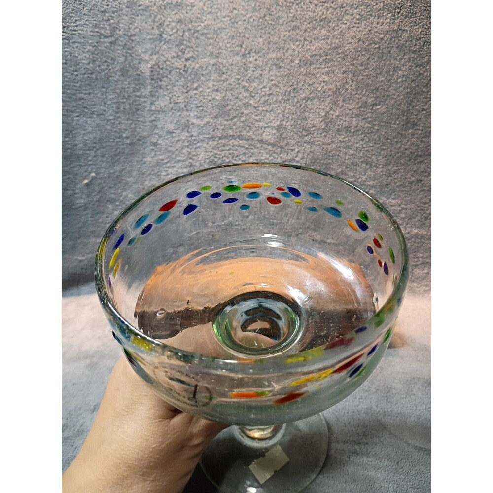 Handmade Mexican Recycled Glass Margarita Glasses Set of 4 Amici Confetti - Picture 10 of 12